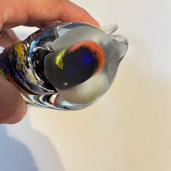 Handblown Glass Fish Figurine With Colorful Abstract‎ Design paper weight - Picture 3 of 4